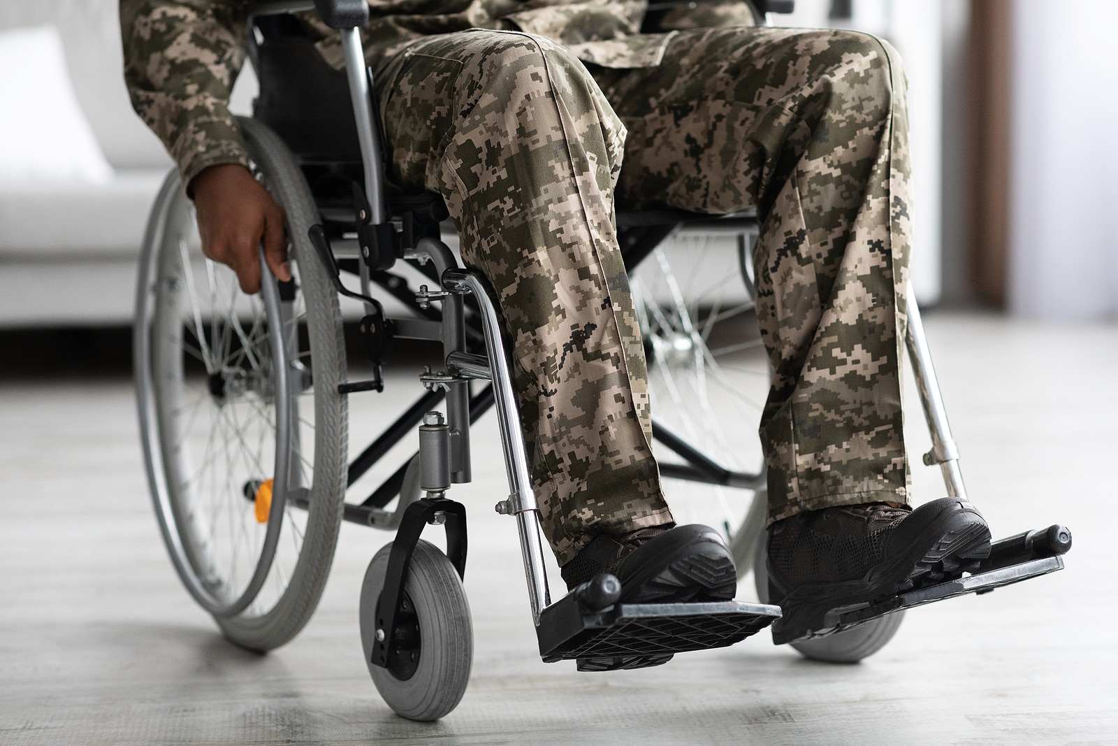 African American military man in wheelchair