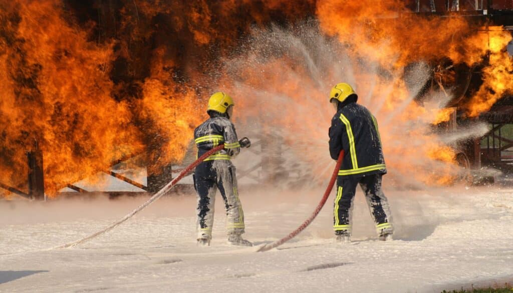 Firefighters in action